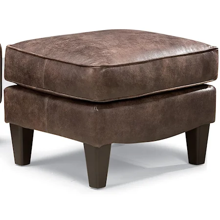 Traditional Leather Ottoman with Tapered Feet